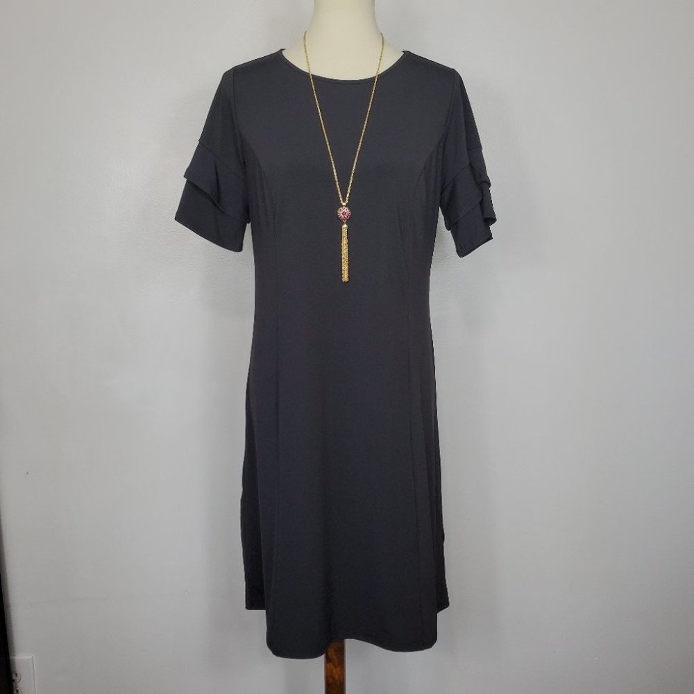 Bob Mackie Black Petite Ruffle Sleeve Pullover Dress NWOT Size S
